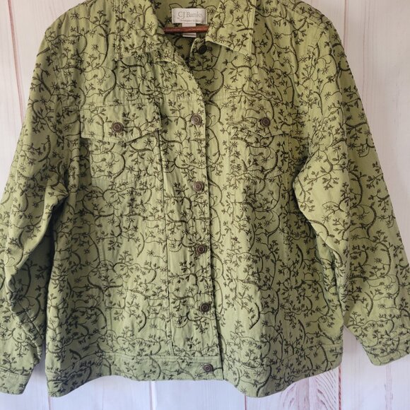 CJ Banks Green Embroidered Button-down Jacket, Shacket, Women’s 1X, 100% Cotton - Picture 2 of 8